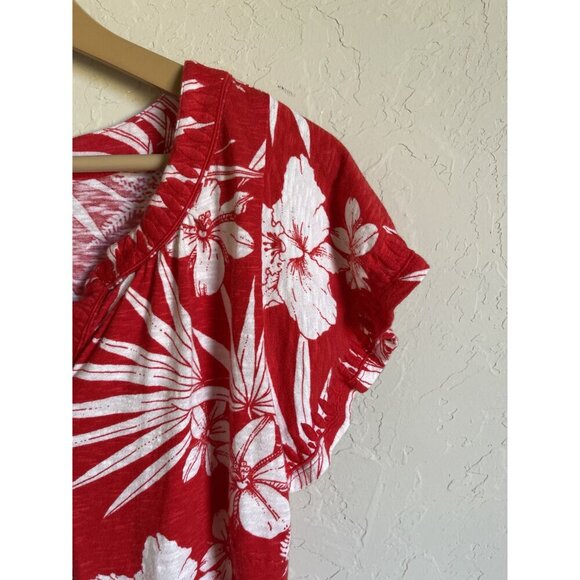 Talbots Size Small Red Hawaiian Jersey T-Shirt Dress V-Neck Short Sleeve - Picture 5 of 7